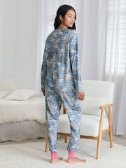 Chelsea Peers Blue Dream Leopard Print Long Pyjamas Set - Image 4 of 5