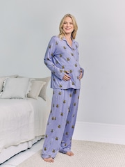 Chelsea Peers Purple Maternity TENCEL™ Modal Bee Print Long Pyjamas Set Lilac - Image 1 of 5
