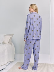 Chelsea Peers Purple Maternity TENCEL™ Modal Bee Print Long Pyjamas Set Lilac - Image 5 of 5