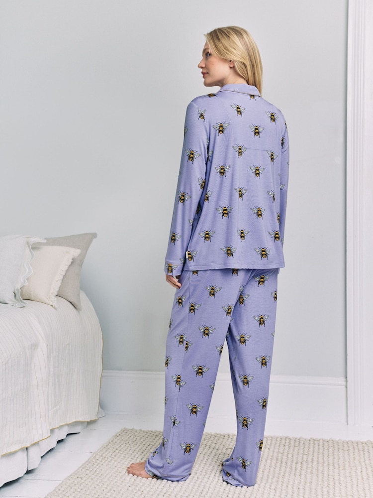 Chelsea Peers Purple Maternity TENCEL™ Modal Bee Print Long Pyjamas Set Lilac - Image 5 of 5 Chelsea Peers Purple Maternity TENCEL™ Modal Bee Print Long Pyjamas Set Lilac - Image 5 of 5