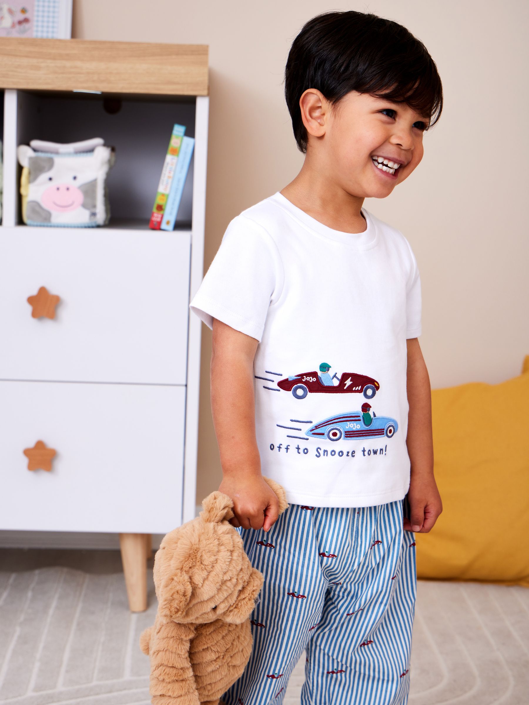 JoJo Maman Bébé Blue Car Woven Jersey Mix Pyjamas