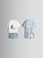 ブルーボート - JoJo Maman Bébé ショートジャージー パジャマ 2 組パック - 画像 1 / 11