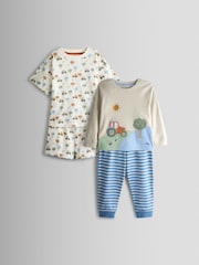 JoJo Maman Bébé Blue Tractor Appliqué 2-Pack Pyjamas - Image 1 of 12