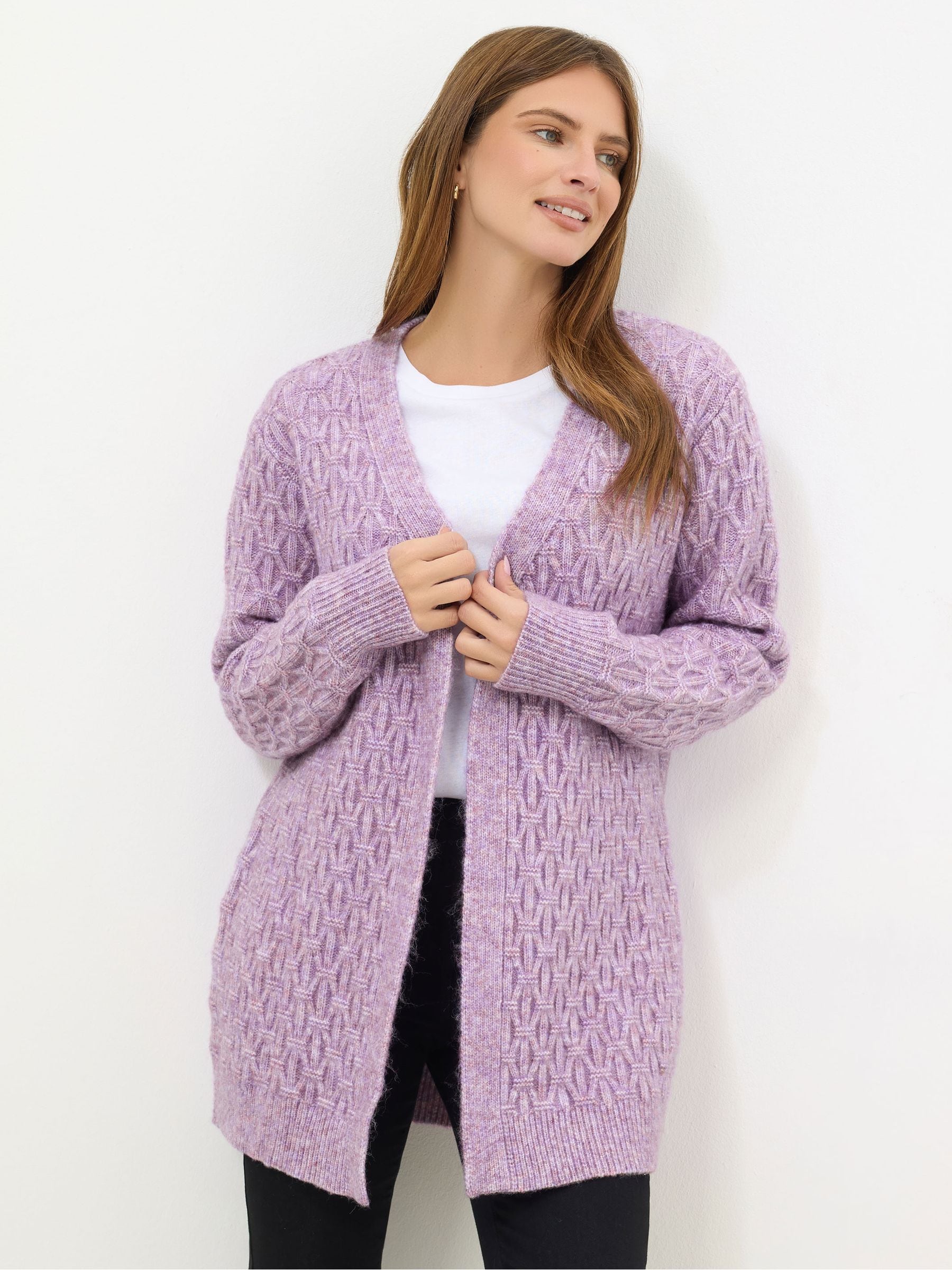M & Co Women's Purple Chunky Cable Cardigan