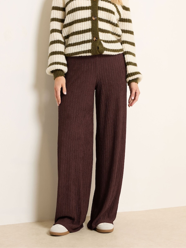 Long Tall Sally Brown Textured Wide Leg Trousers - Image 2 of 5 Long Tall Sally Brown Textured Wide Leg Trousers - Image 2 of 5