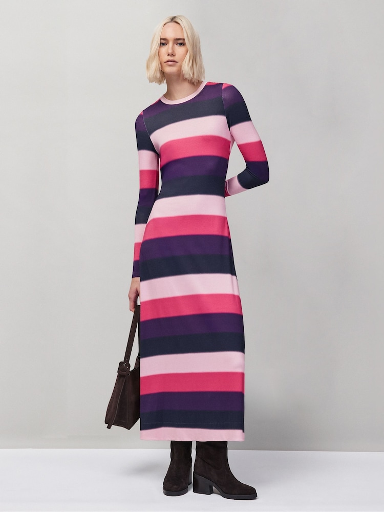Ro&Zo Pink Blurred Stripe Jersey Dress - Image 1 of 3 Ro&Zo Pink Blurred Stripe Jersey Dress - Image 1 of 3