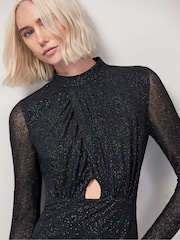 Ro&Zo Black Cleo Flocked Cut Out Detail Dress - Image 4 of 4