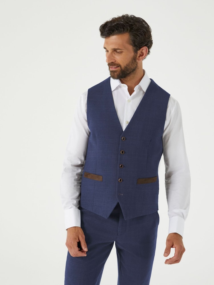 Skopes Blue Guildford Suit Soft Touch Check Waistcoat - Image 1 of 4 Skopes Blue Guildford Suit Soft Touch Check Waistcoat - Image 1 of 4