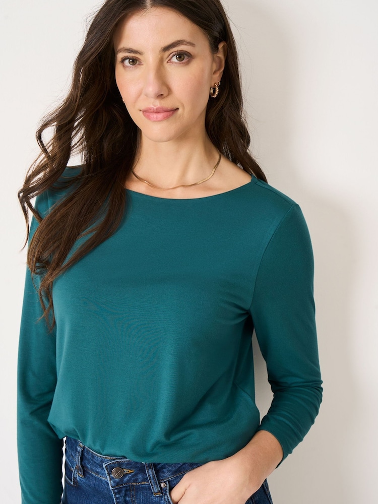 Crew Clothing Green Jemma Boat Neck T-Shirt - Image 1 of 5 Crew Clothing Green Jemma Boat Neck T-Shirt - Image 1 of 5