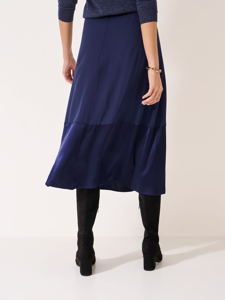 Crew Clothing Blue Rena Satin Midi Skirt - Image 2 of 5