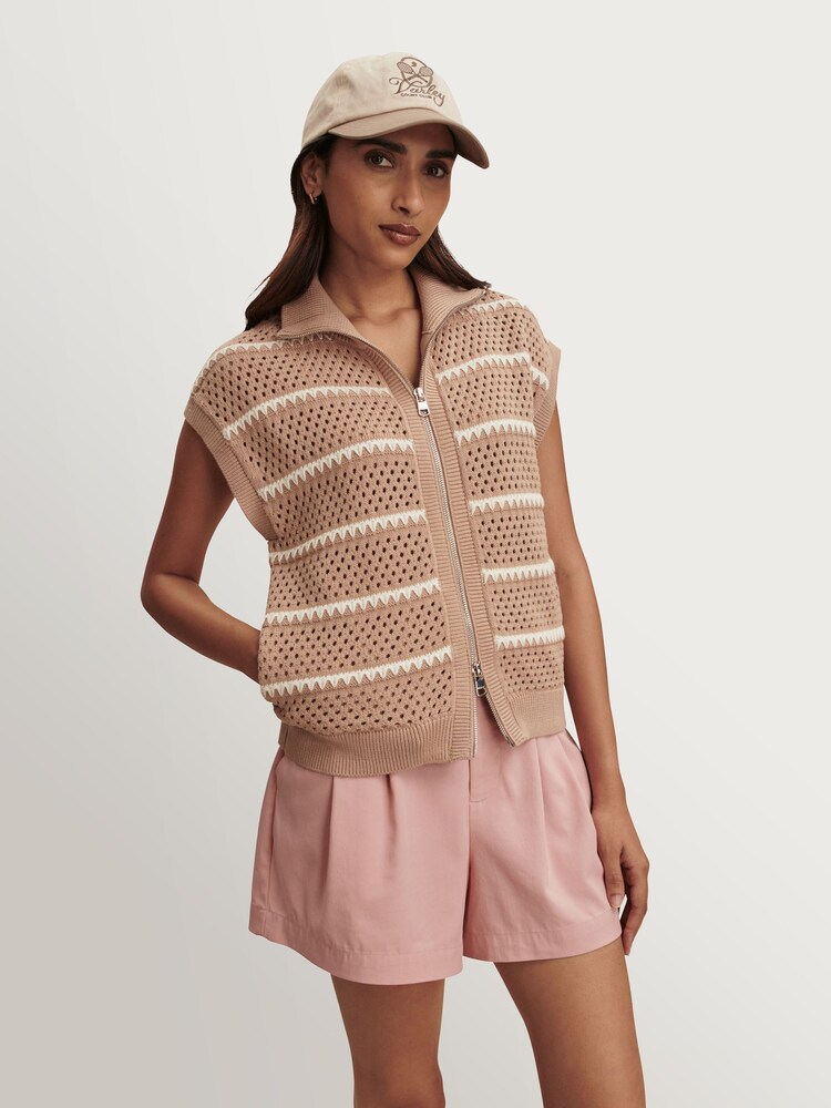 Varley Light Taupe Haney Zip Through Knit Jumper - Image 1 of 9 Varley Light Taupe Haney Zip Through Knit Jumper - Image 1 of 9