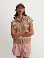Varley Light Taupe Haney Zip Through Knit Jumper - Image 4 of 9