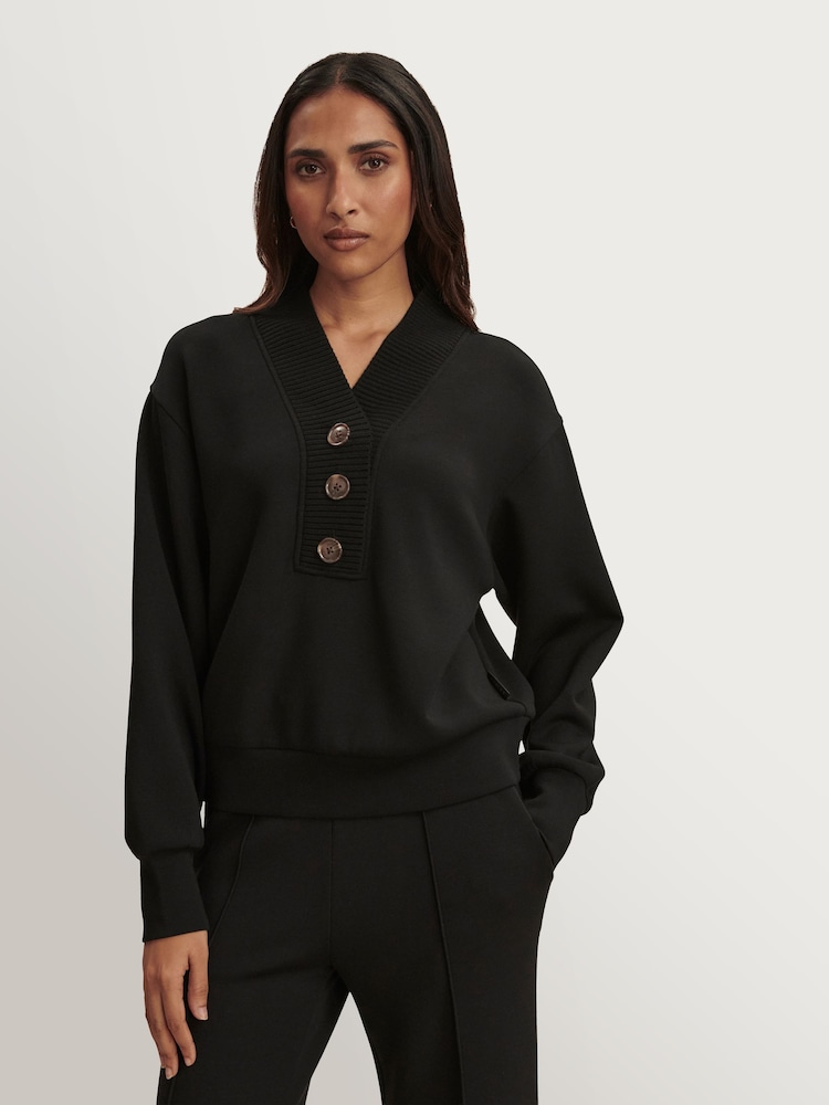 Varley Black Lucine Button Front Sweat Top - Image 2 of 8