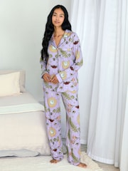 Chelsea Peers Purple Moonlit Forest Print Long Pyjamas Set - Image 1 of 7
