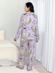 Chelsea Peers Purple Moonlit Forest Print Long Pyjamas Set - Image 2 of 7