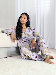 Chelsea Peers Purple Moonlit Forest Print Long Pyjamas Set - Image 3 of 7