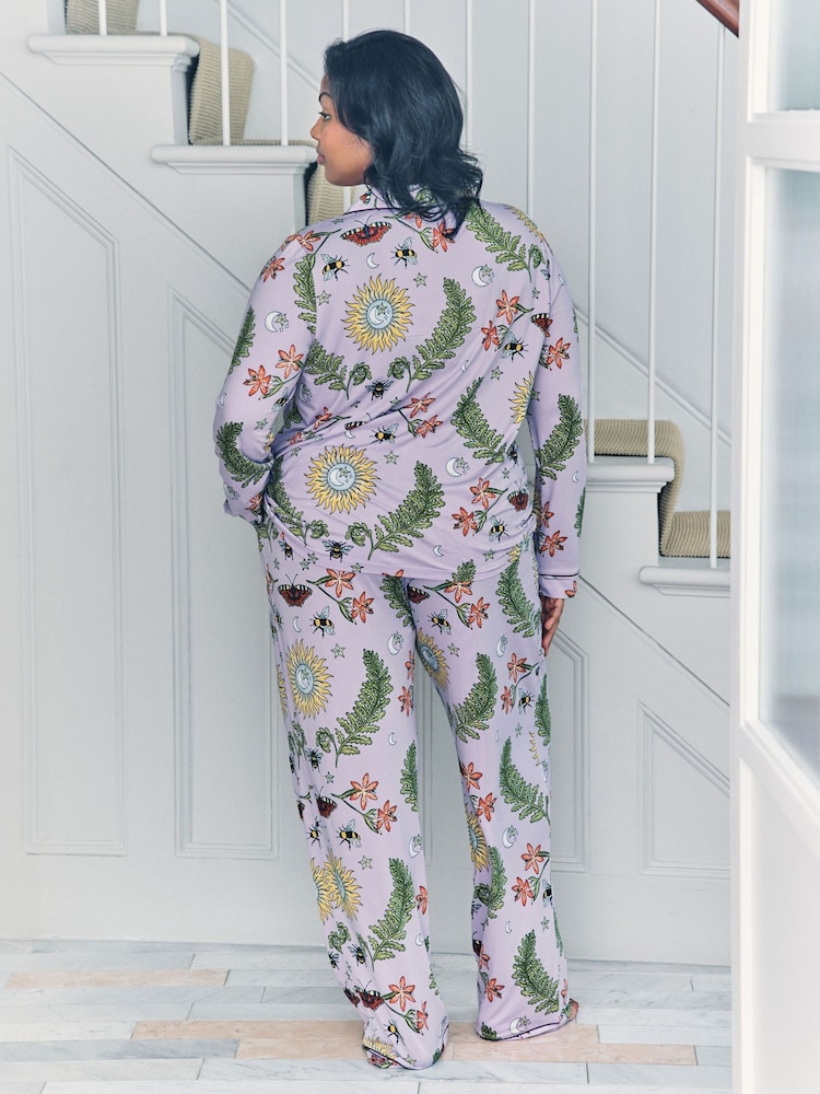 Chelsea Peers Purple Moonlit Forest Print Long Pyjamas Set - Image 7 of 7 Chelsea Peers Purple Moonlit Forest Print Long Pyjamas Set - Image 7 of 7