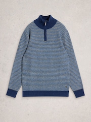 White Stuff Blue Selby Stripe Funnel Neck Jumper - Image 5 of 6