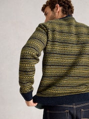 White Stuff Green Brockton Fairisle Pattern Crew Neck Jumper - Image 2 of 6