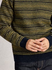 White Stuff Green Brockton Fairisle Pattern Crew Neck Jumper - Image 4 of 6