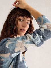 White Stuff Blue Jodie Printed Foil Jumper - Image 4 of 6