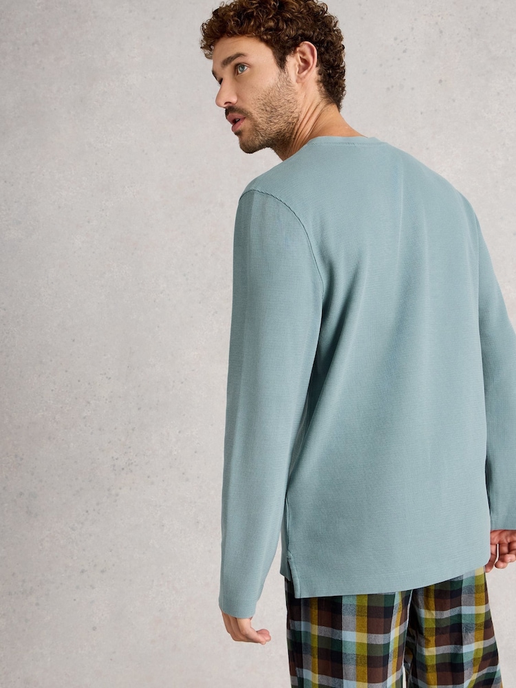 White Stuff Blue Helston Waffle Henley Pyjamas - Image 2 of 6