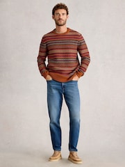 White Stuff Orange Ossett Fairisle Crew Neck Jumper - Image 2 of 7