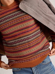 White Stuff Orange Ossett Fairisle Crew Neck Jumper - Image 3 of 7