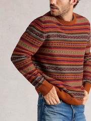 White Stuff Orange Ossett Fairisle Crew Neck Jumper - Image 4 of 7