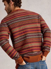 White Stuff Orange Ossett Fairisle Crew Neck Jumper - Image 5 of 7