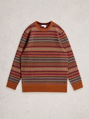 White Stuff Orange Ossett Fairisle Crew Neck Jumper - Image 6 of 7