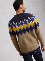White Stuff Natural Alton Argyle Crew Neck Jumper - Image 3 of 6