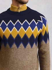 White Stuff Natural Alton Argyle Crew Neck Jumper - Image 4 of 6