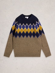 White Stuff Natural Alton Argyle Crew Neck Jumper - Image 5 of 6