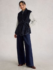 White Stuff Blue Gigi Velvet Quilted Gilet - Image 1 of 6