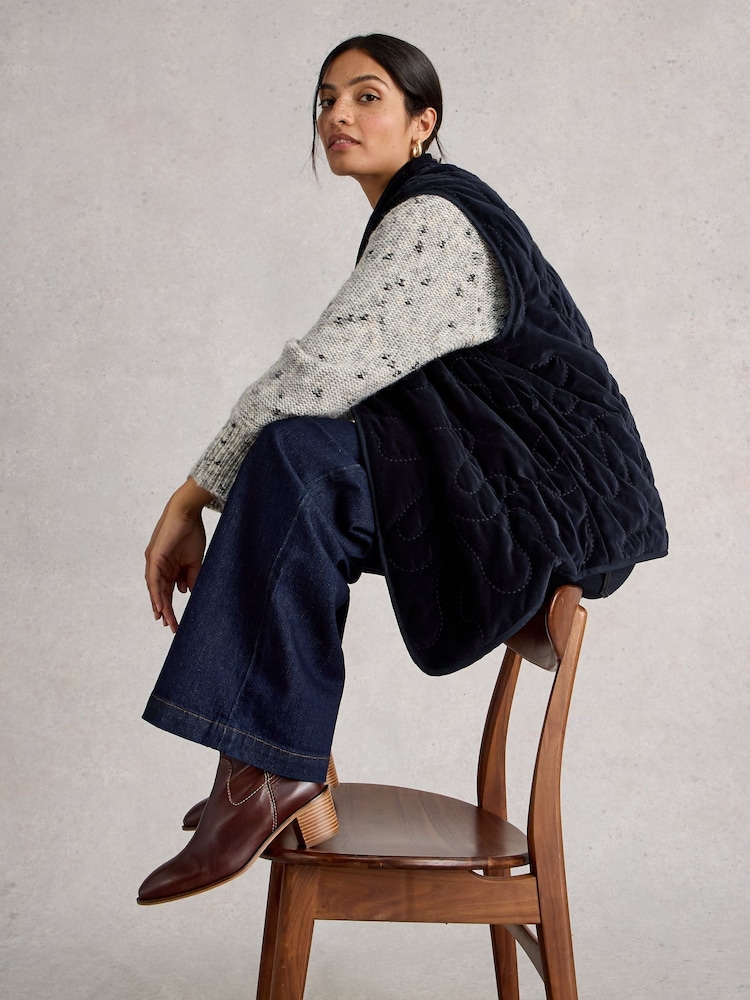 White Stuff Blue Gigi Velvet Quilted Gilet - Image 2 of 6
