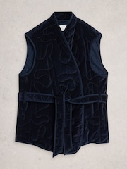 White Stuff Blue Gigi Velvet Quilted Gilet - Image 5 of 6