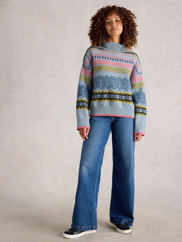 White Stuff Blue Felicity Fairisle Jumper - Image 1 of 6 White Stuff Blue Felicity Fairisle Jumper - Image 1 of 6