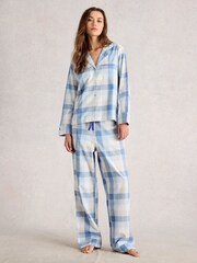 White Stuff Blue Nina Check Pyjamas Shirt - Image 1 of 6