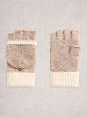 White Stuff Natural Emma Knitted Flip Mitten Gloves - Image 1 of 3