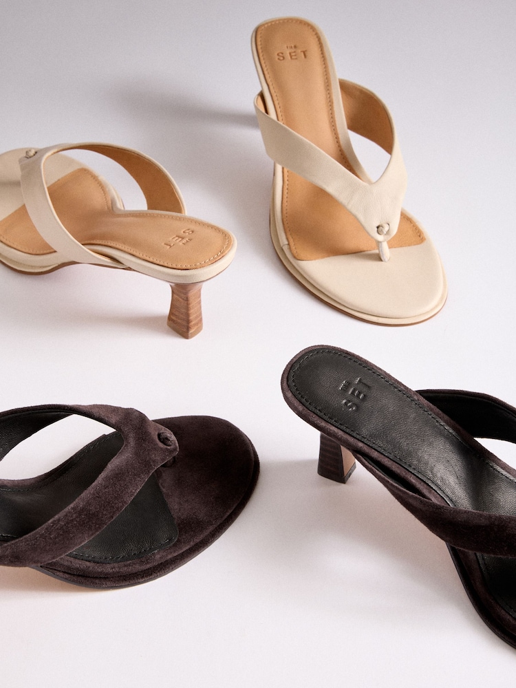 The Set Premium Toe Post Suede Sandals Chocolate Brown - Image 7 of 7