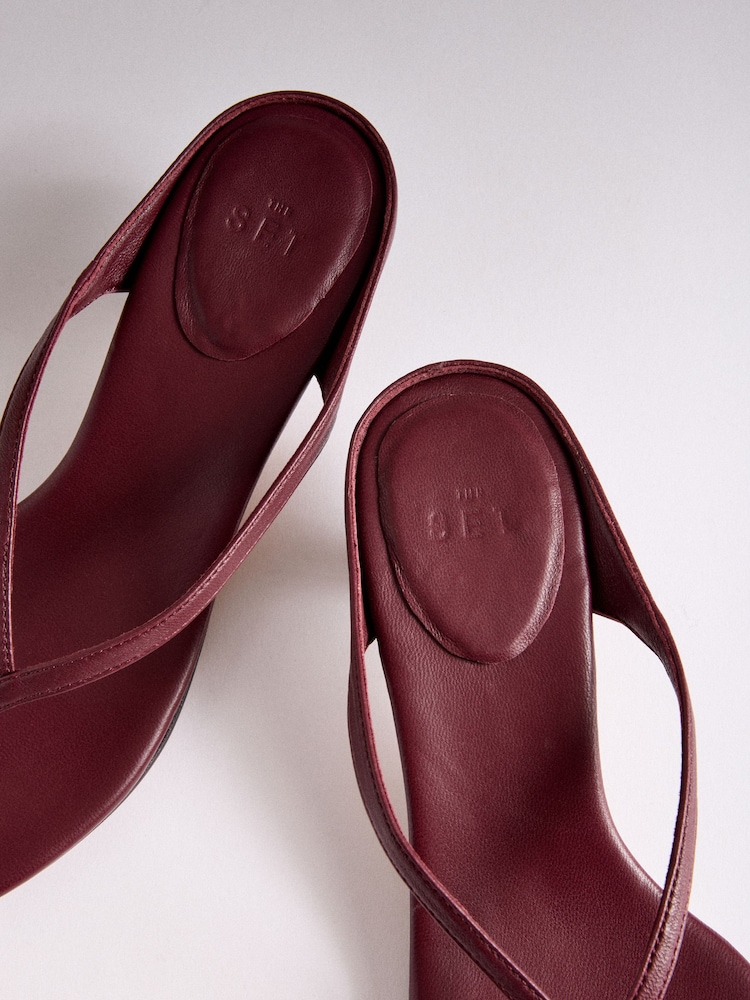 The Set Premium Leather Toe Thong Strappy Sandals Burgundy Red - Image 6 of 6
