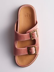 The Set Velvet Double Strap Slip On Footbed Sandals Pink - Image 1 of 3