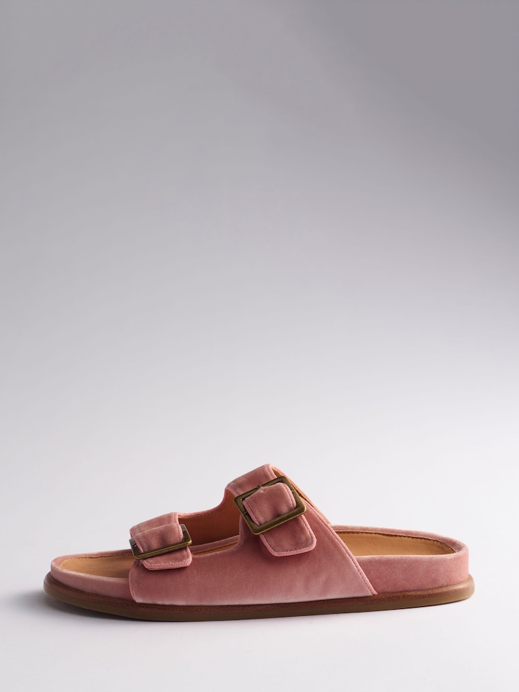 The Set Velvet Double Strap Slip On Footbed Sandals Pink - Image 3 of 3