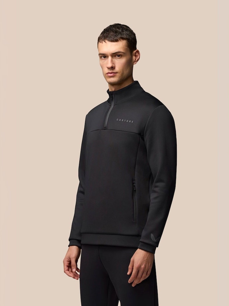Castore Black Flex Quarter Zip Sweatshirt - Image 1 of 3 Castore Black Flex Quarter Zip Sweatshirt - Image 1 of 3