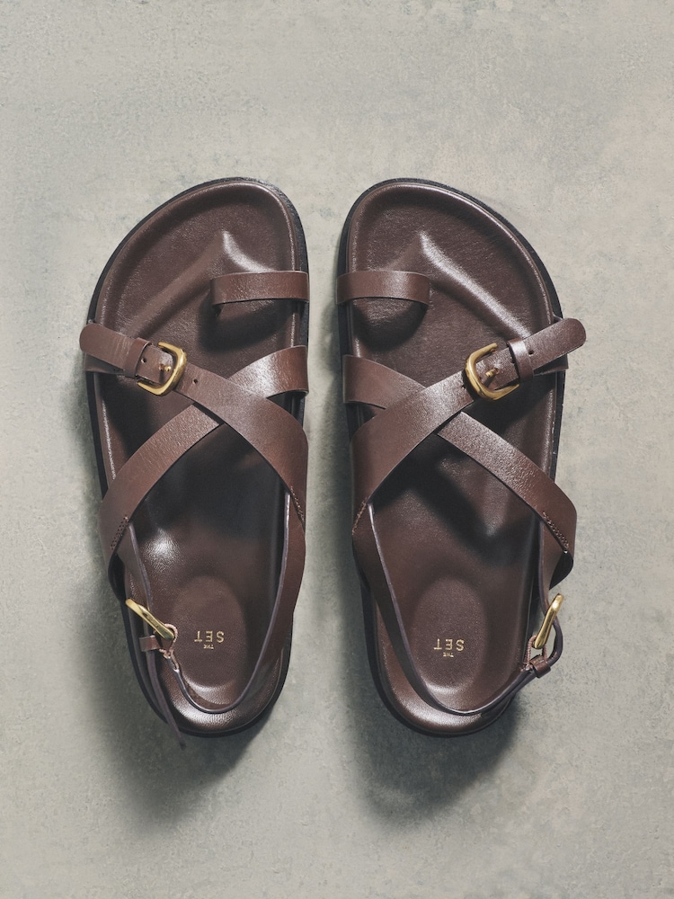 The Set Premium Leather Suede Footbed Sandal Chocolate Brown - Image 1 of 2 The Set Premium Leather Suede Footbed Sandal Chocolate Brown - Image 1 of 2