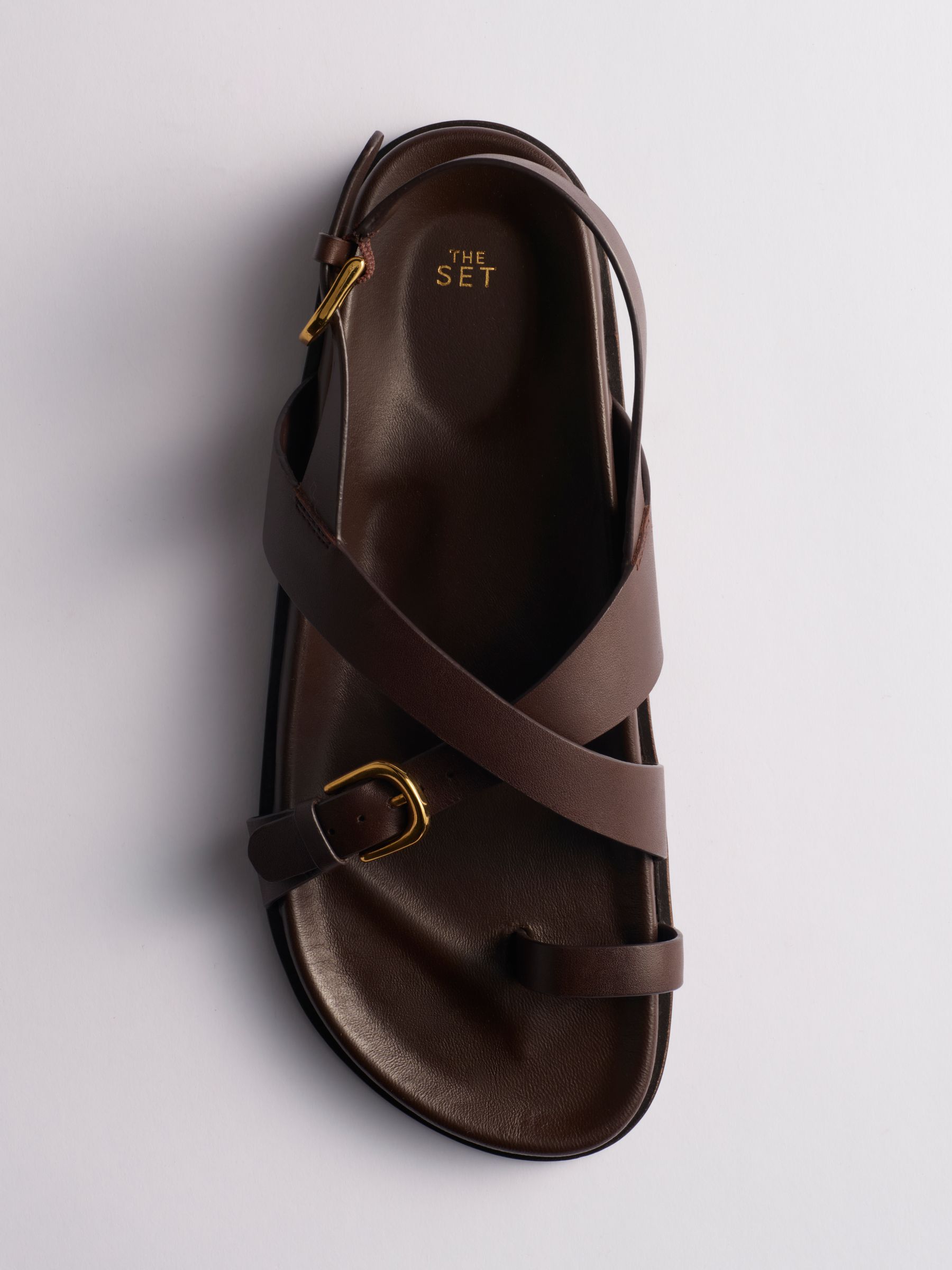 Buy The Set Premium Suede Strappy Footbed Sandals Chocolate Brown