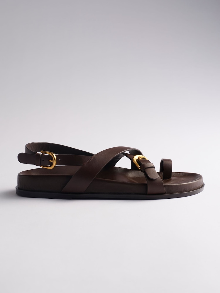 The Set Premium Suede Strappy Footbed Sandals Chocolate Brown - Image 5 of 5 The Set Premium Suede Strappy Footbed Sandals Chocolate Brown - Image 5 of 5
