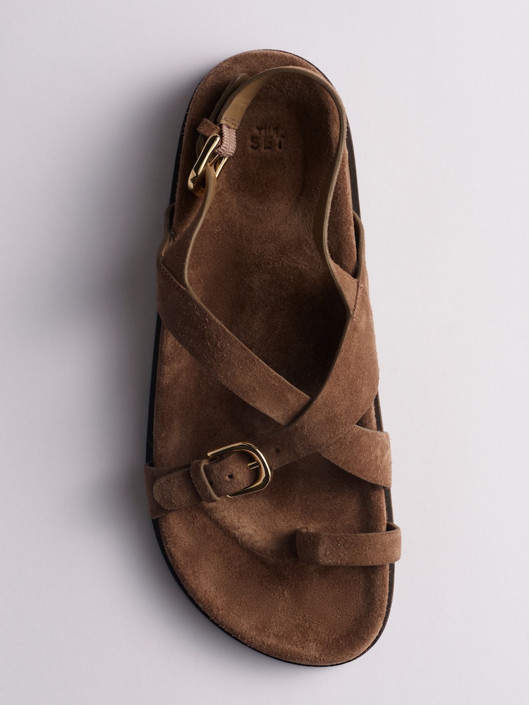 بني فاتح بني - صندل شمواه فاخر بنعل موسَّد وأحزمة من The Set - صورة 4 من 4