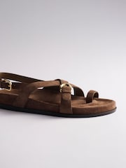 The Set Premium Suede Strappy Footbed Sandals Tan Brown - Image 5 of 6